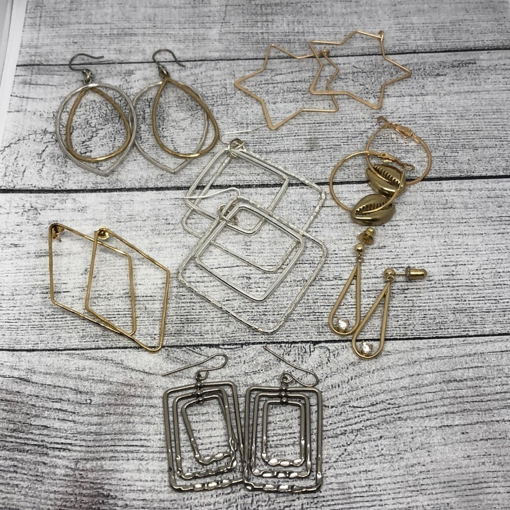 BUNDLE lot 7 gold silver trendy urban modernist geometric statement earrings.